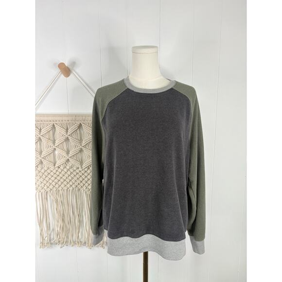 Prana Women’s Cozy Up Colorblock Crewneck Sweatshirt Large Olive Green Charcoal - Picture 3 of 10
